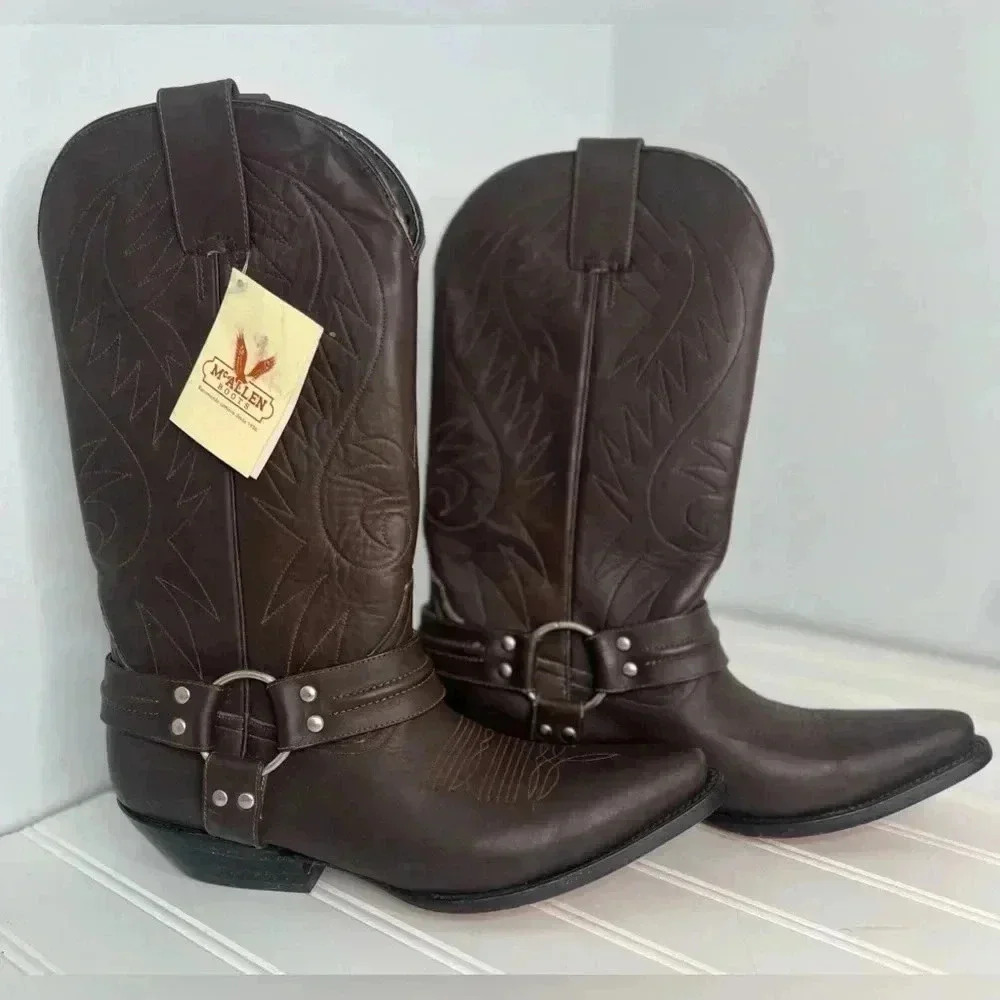 MCALLEN Biker Cowboy‎ Western Leather Boots SHOES Sz 5.5